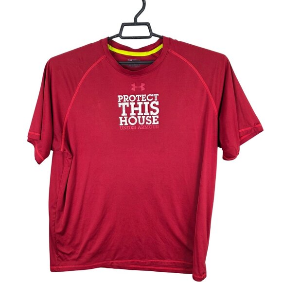 Mens Under Armour Loose Fit Red Active T Shirt Short Sleeve Polyester Size XL - Picture 1 of 8